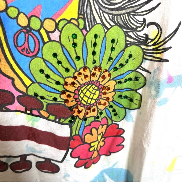 Awake Couture Woodstock Hippie Core Beaded Colorful T shirt Size Slim Large - Picture 8 of 10